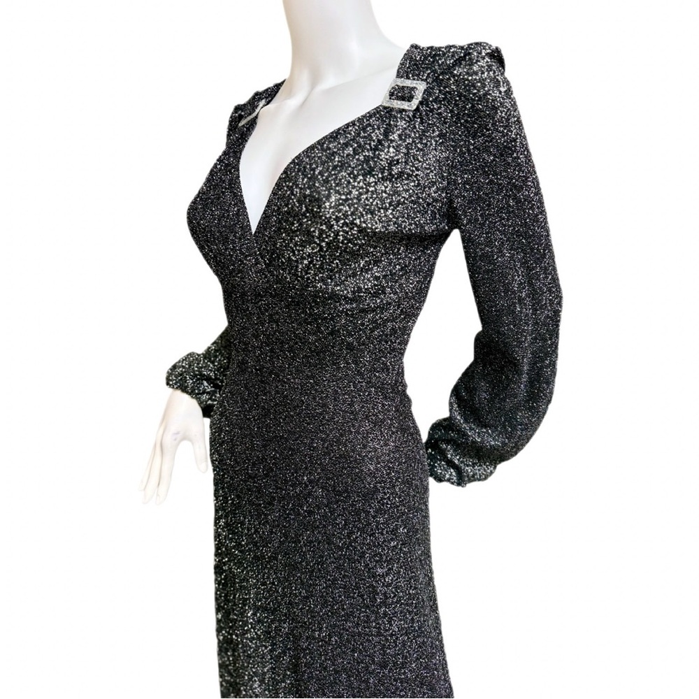 Vintage 1970s Silver Disco Dress | Sparkle Lurex Metallic | Size S